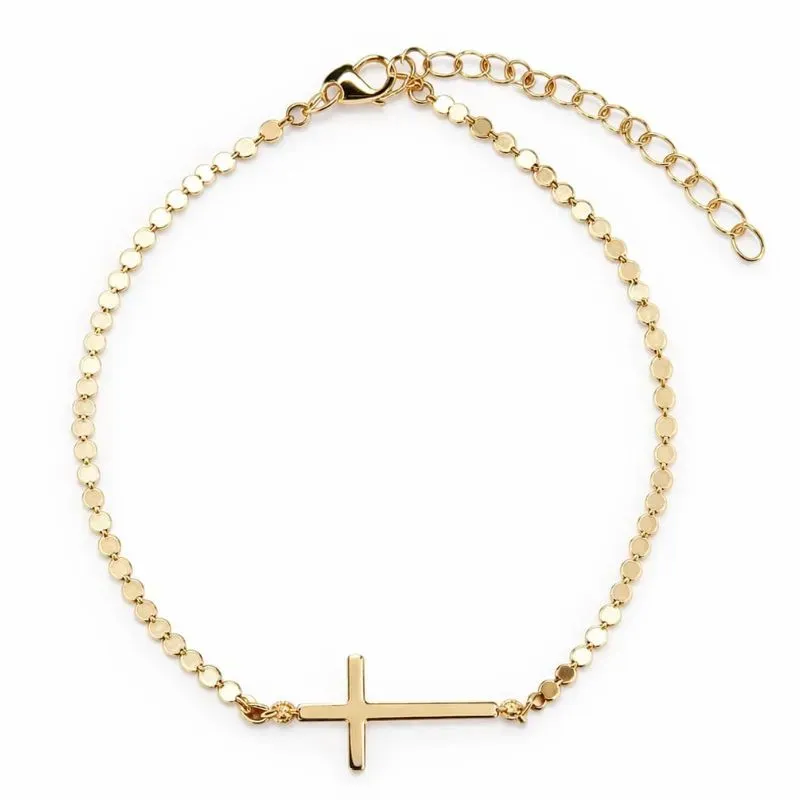 Pulseira com Cruz Horizontal Banhada a Ouro.