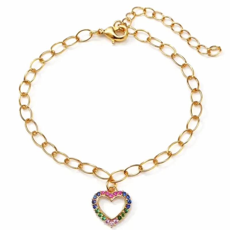 Pulseira com Pingente de Coração Colorido.