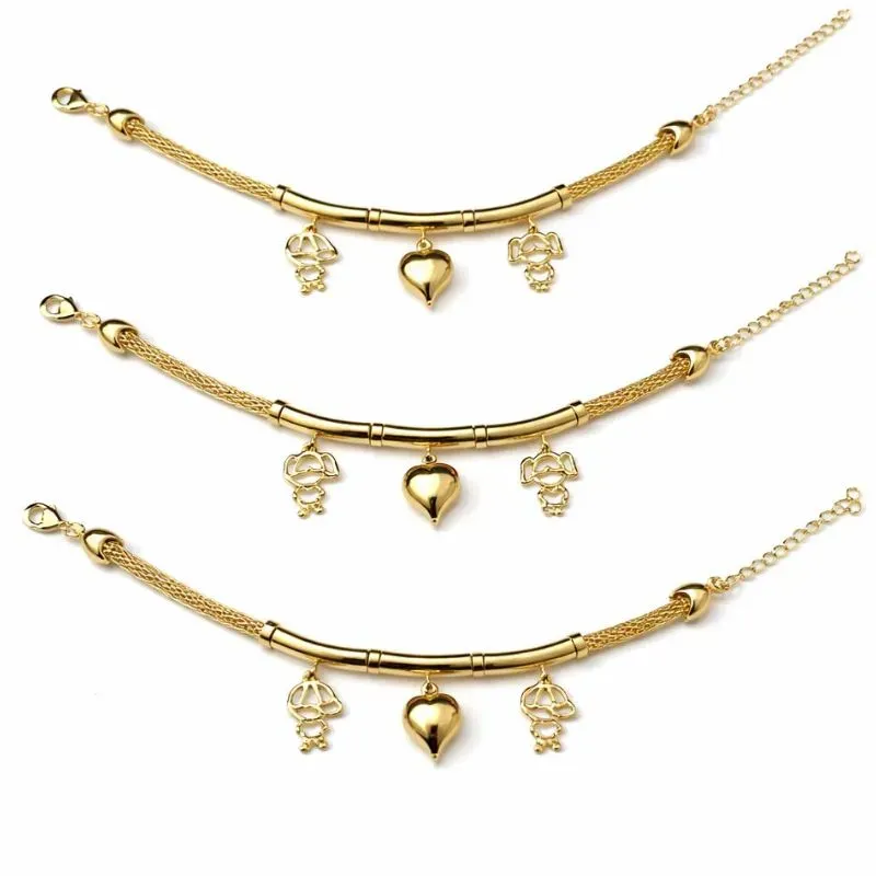 Pulseira com Pingentes 2 Filhos e Coração.