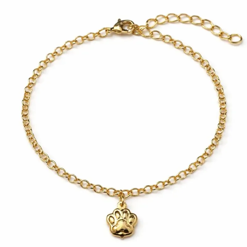 Pulseira Elo Português com Pingente Patinha Dourada.