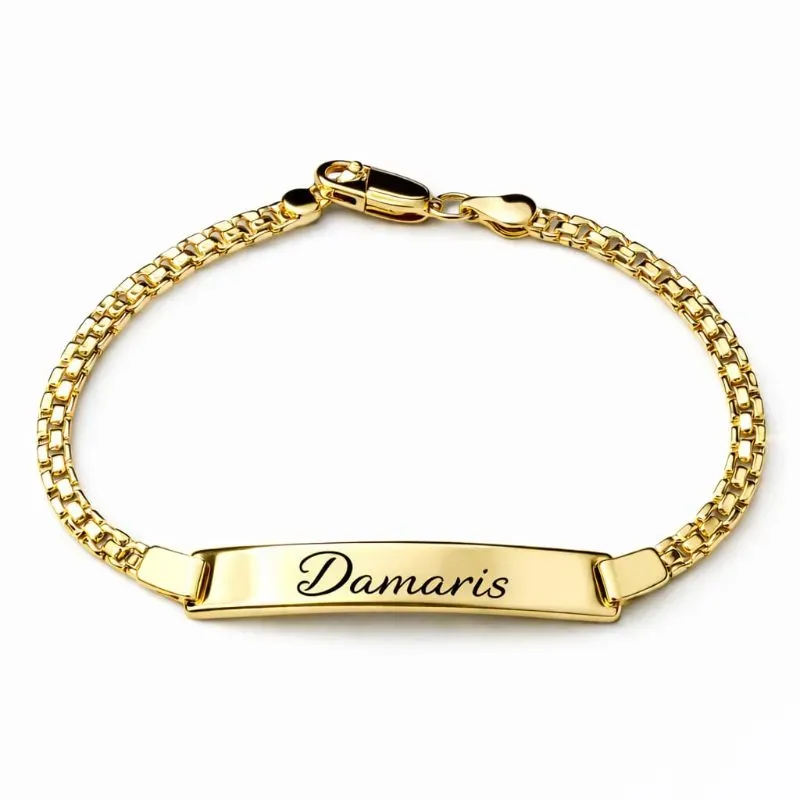 Pulseira Feminina Personalizável com Nome  Placa Dourada.