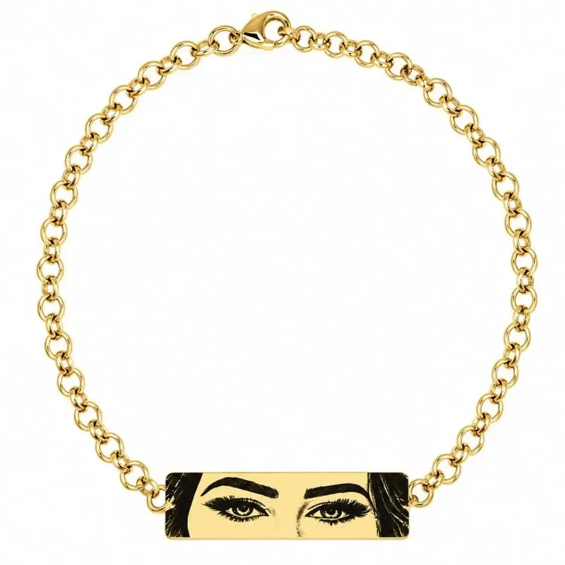 Pulseira Personalizada com Olhar Banhada a Ouro 18cm.