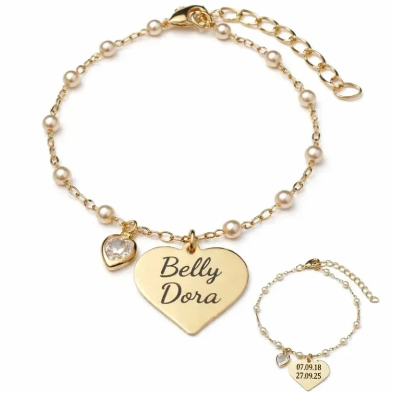 Pulseira Personalizada Coração com Gravação Frente e Verso.