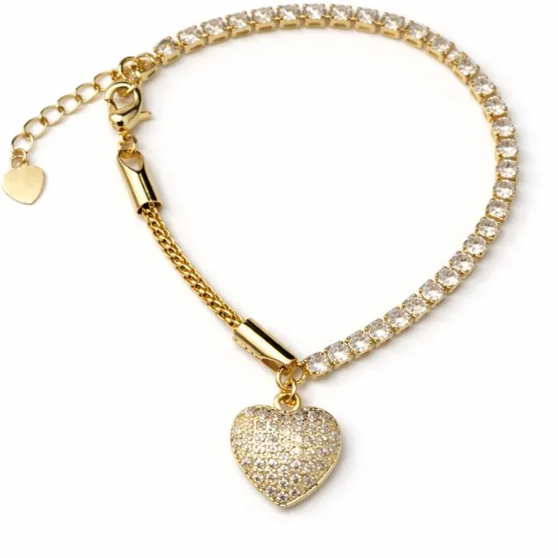 Pulseira Riviera com Pingente de Coração Cravejado