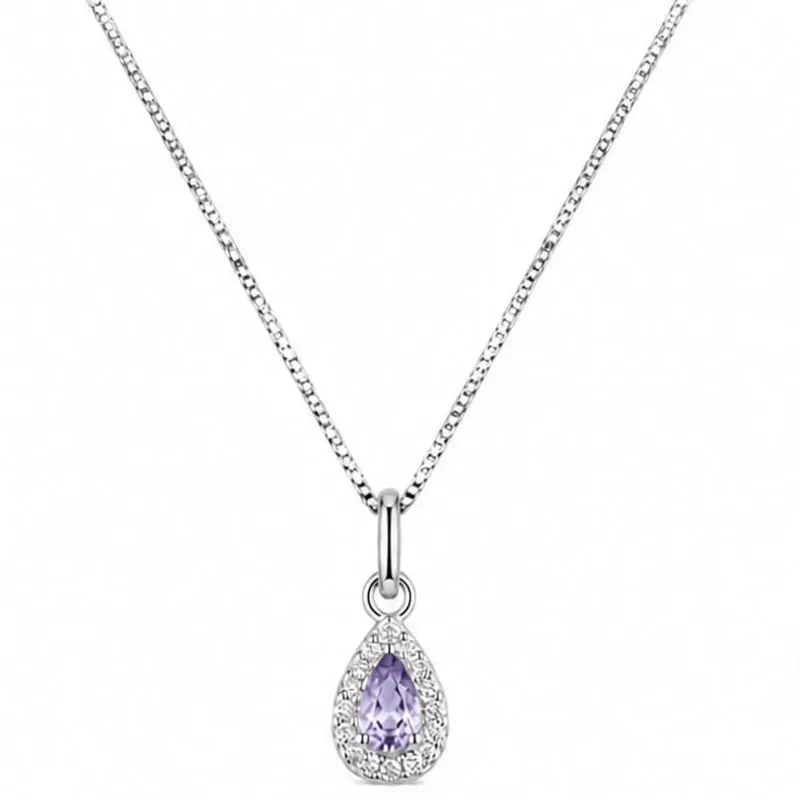 Colar com Pingente Gota em Prata 925 com Pedra Lilás.
