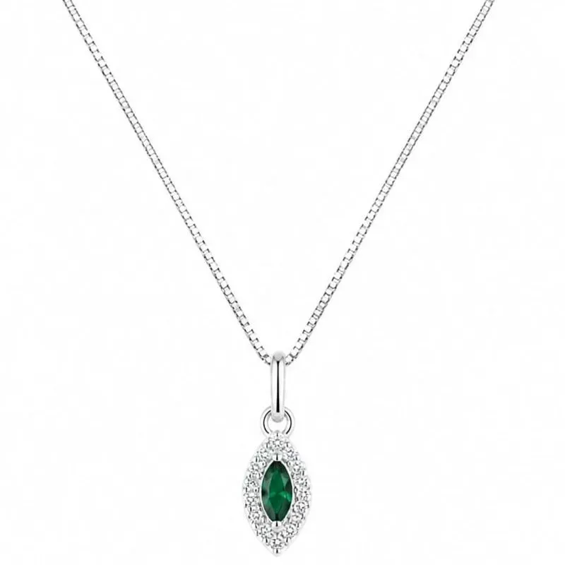 Colar com Pingente Navete em Prata 925 com Pedra Verde.