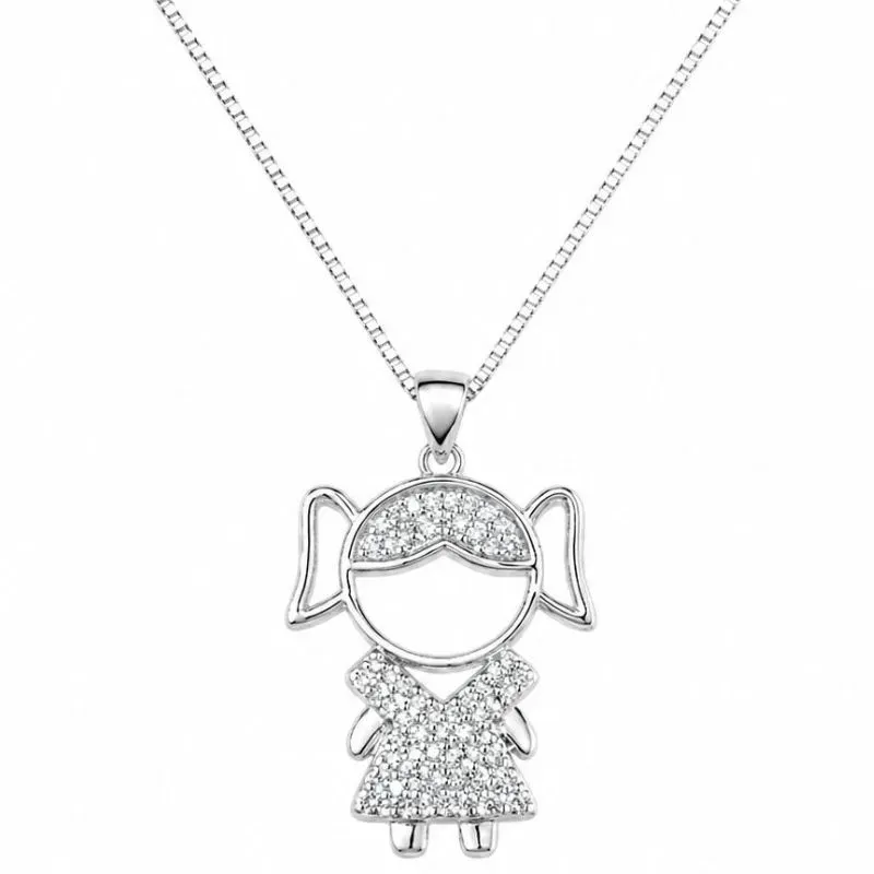 Colar Menina Cravejada Brilho Total  Ródio Branco.