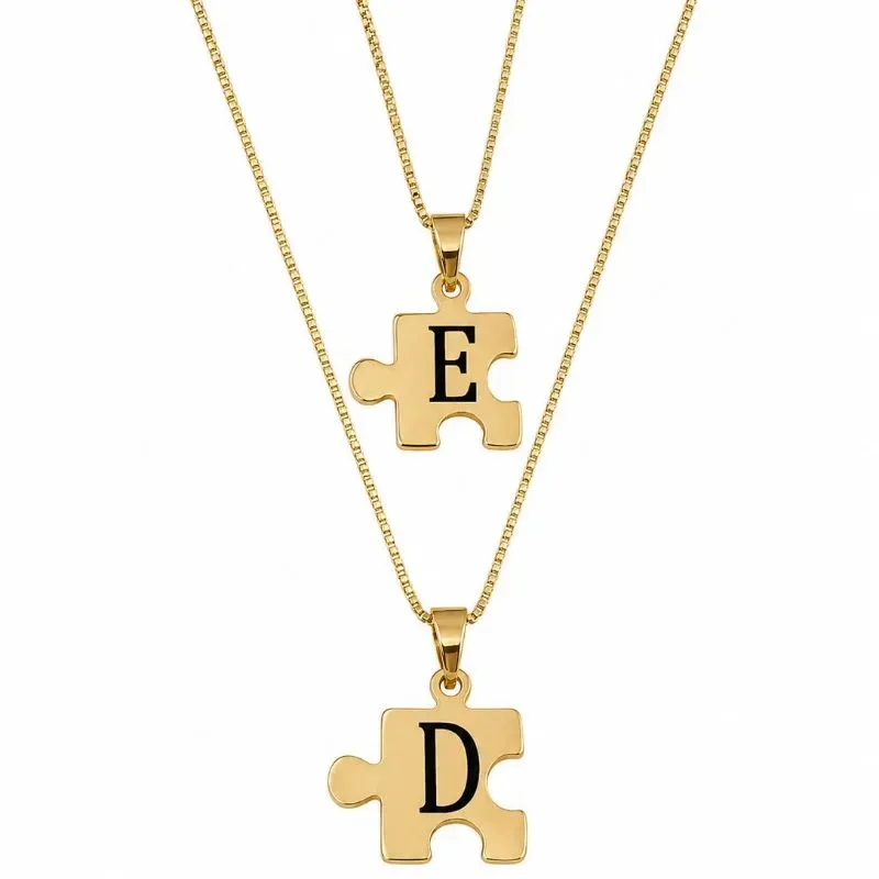 Colar Personalizado Duplo Quebra-Cabeça para Casal.