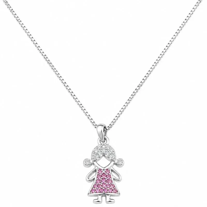 Colar Pingente Menina Cravejado  Ródio Branco.