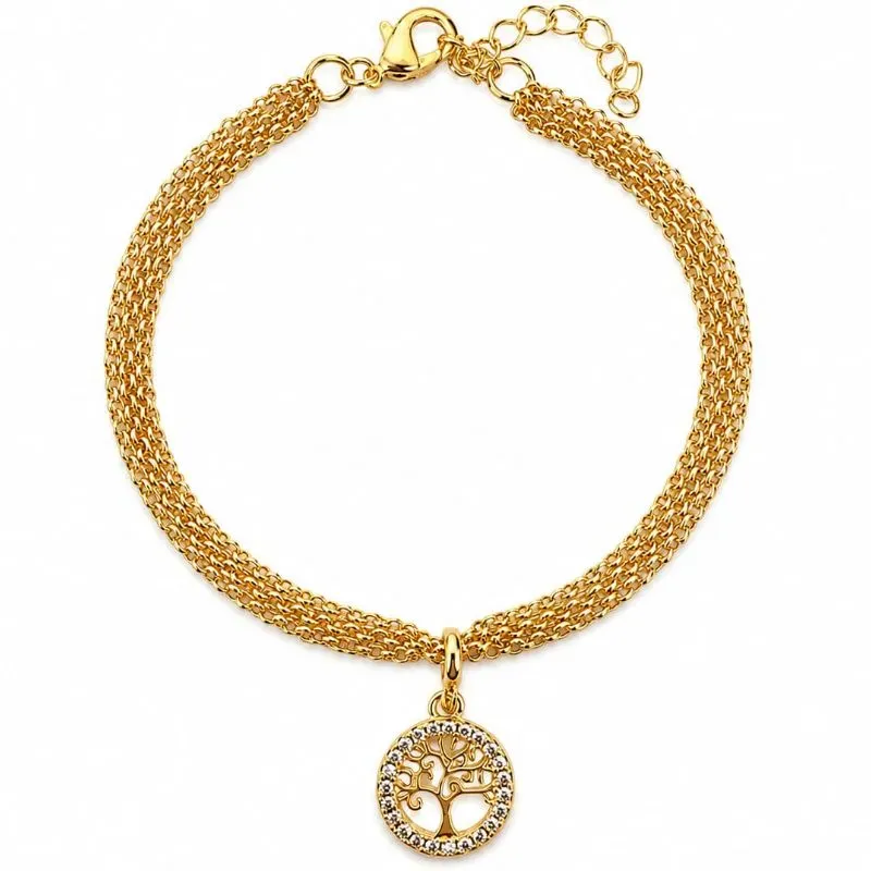 Pulseira Árvore da Vida Dourada com Zircônias.