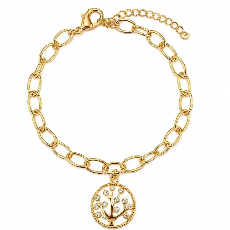 Pulseira Árvore da Vida Dourada com Zircônias.