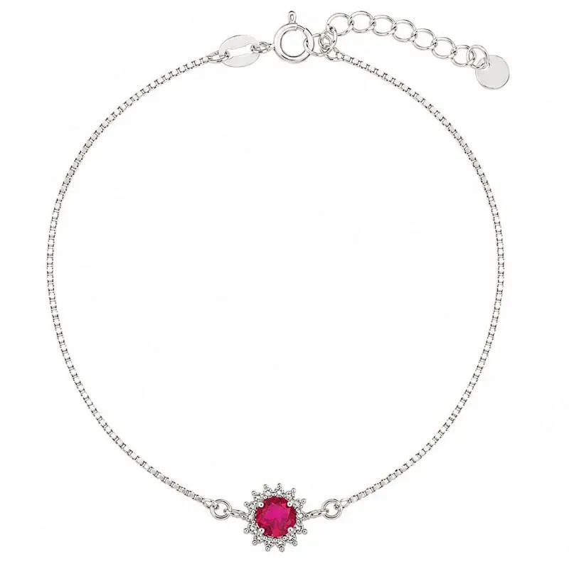 Pulseira Banhada a Prata com Pedra Rosa.