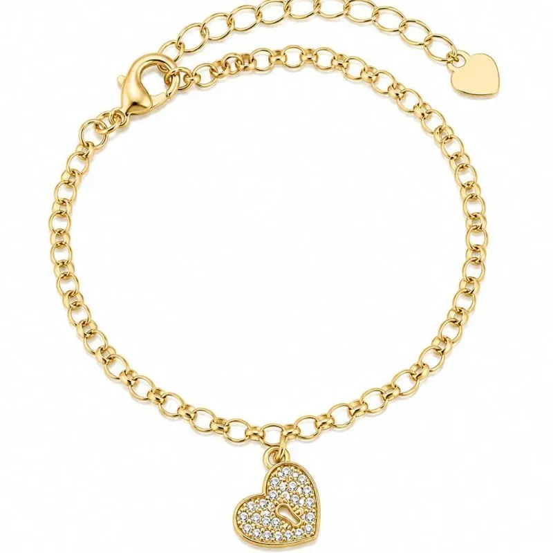 Pulseira Coração Cravejado  Banhada a Ouro 18k.