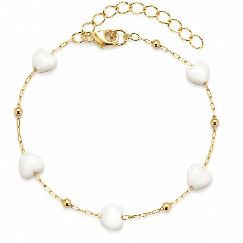 Pulseira Corações Brancos  Banhada a Ouro 18k.
