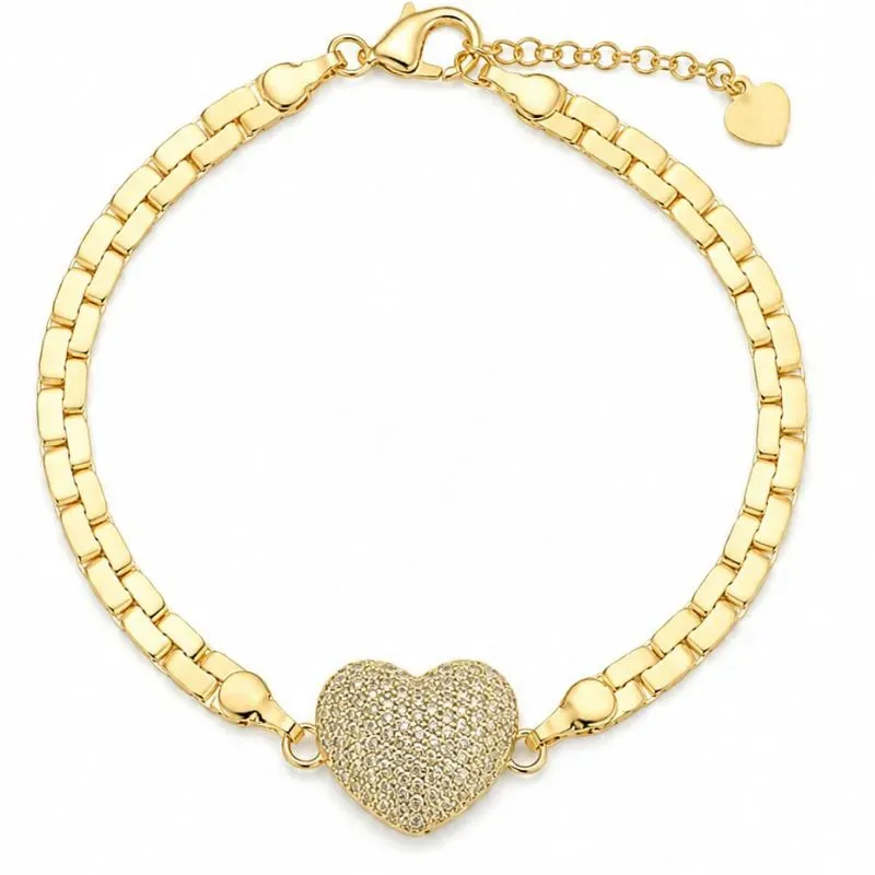 Pulseira Feminina com Coração Cravejado.