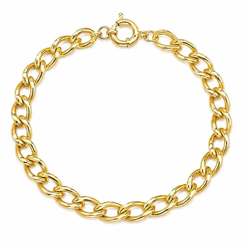Pulseira Feminina Grossa Elos Grumet Banhada a Ouro 18k.