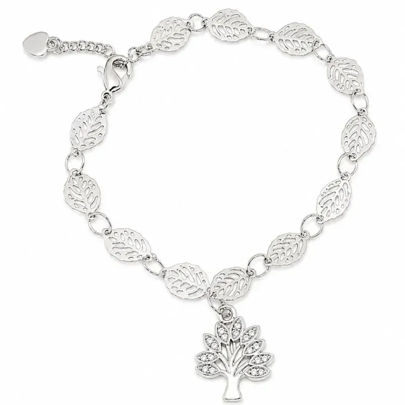 Pulseira Folhas com Árvore da Vida Ródio.