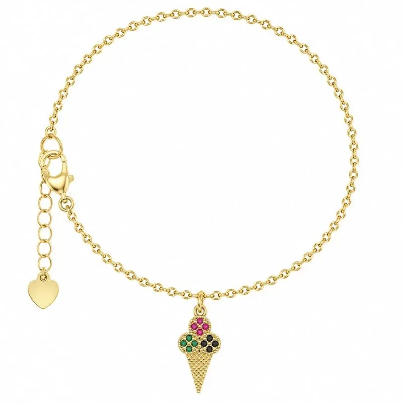 Pulseira Infantil Elos Português com Pingente de Sorvetinho.