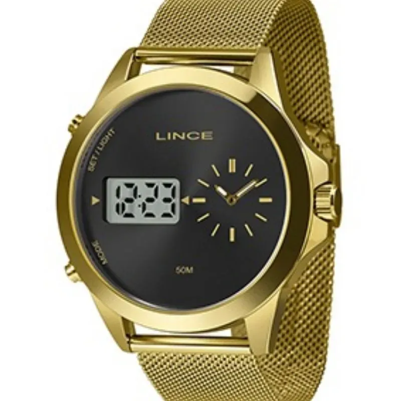 Relógio Masculino Lince Dual Time Gold