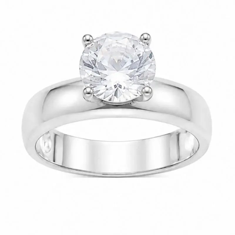 Anel Solitário Prata 925 com Zircônia.