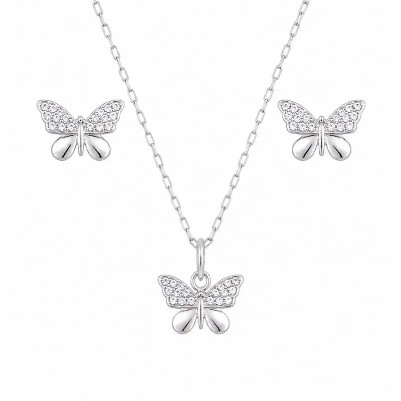 Conjunto borboleta prata 925