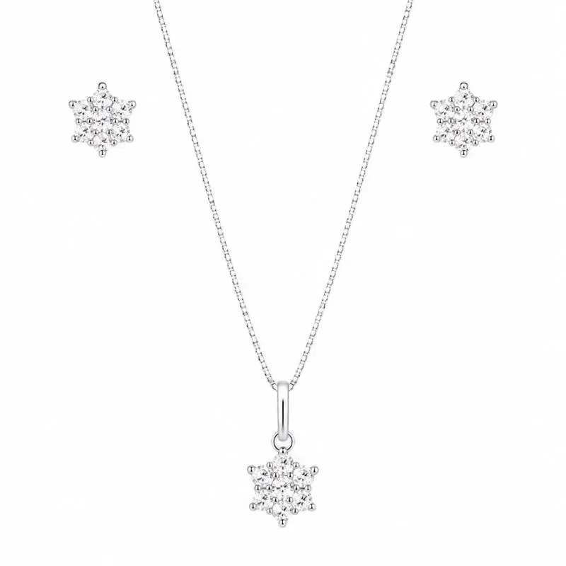Conjunto Flor Cravejada Prata 925.