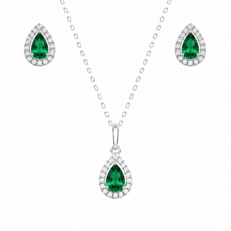 Conjunto Gota Cravejado Prata 925