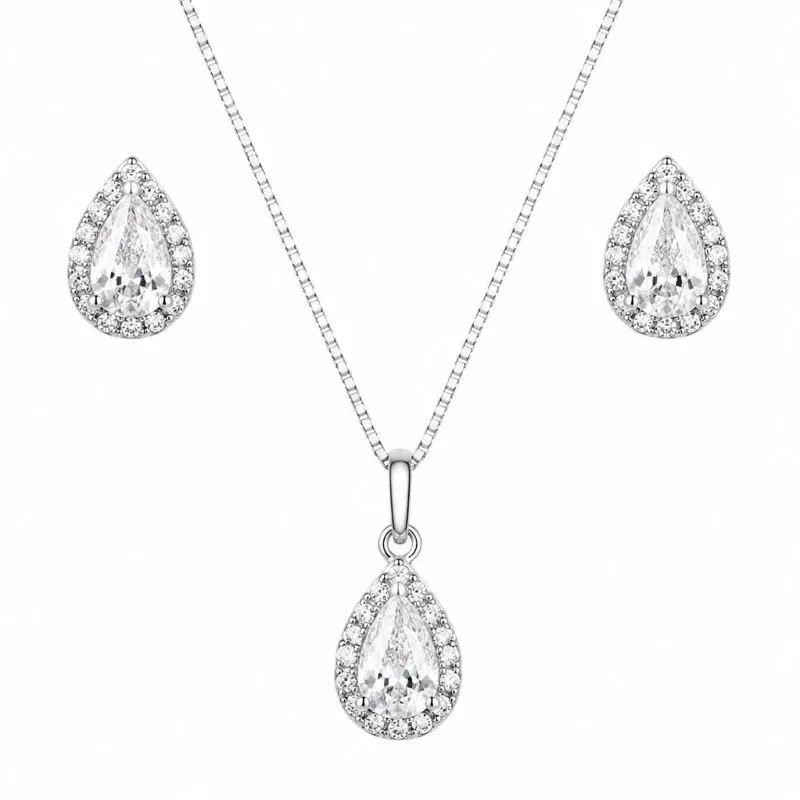 Conjunto Gota Cristal em Prata 925