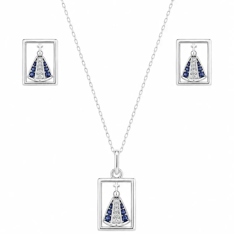 Conjunto Nossa Senhora Aparecida em Prata 925.