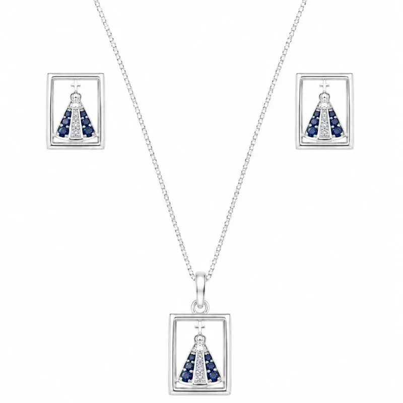 Conjunto Nossa Senhora Aparecida em Prata 925.