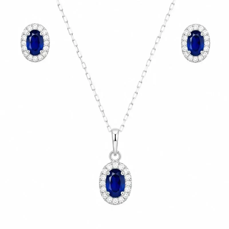 Conjunto Oval Safira em Prata 925 -  Elo Cartier