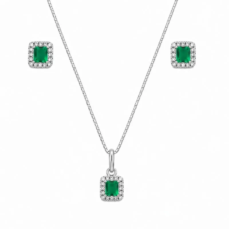 Conjunto Quadrado Cravejado  Prata 925