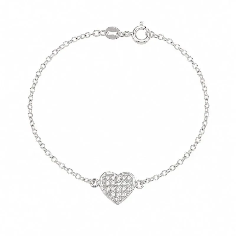 Pulseira Coração Cravejado em Prata 925