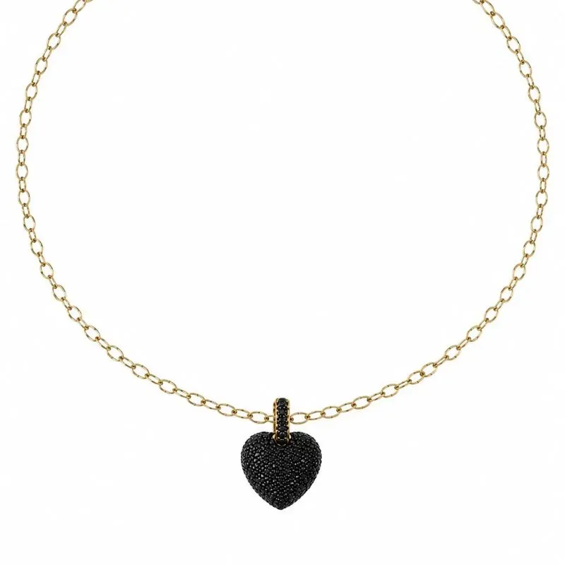 Colar Coração Cravejado Preto e Rosa