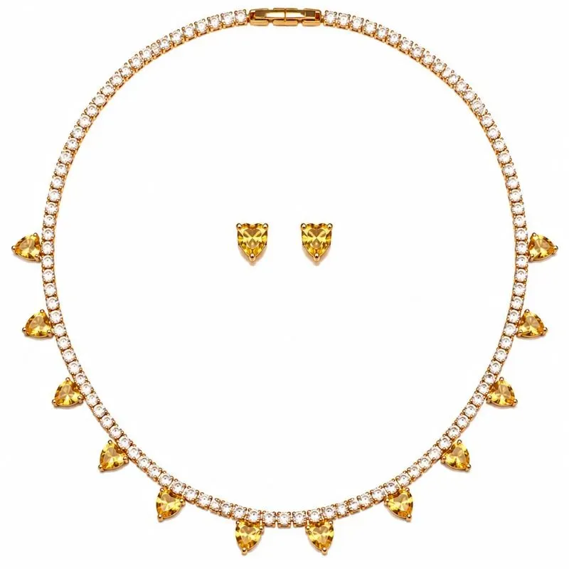 Conjunto Riviera Corações Amarelos Banhado a Ouro.