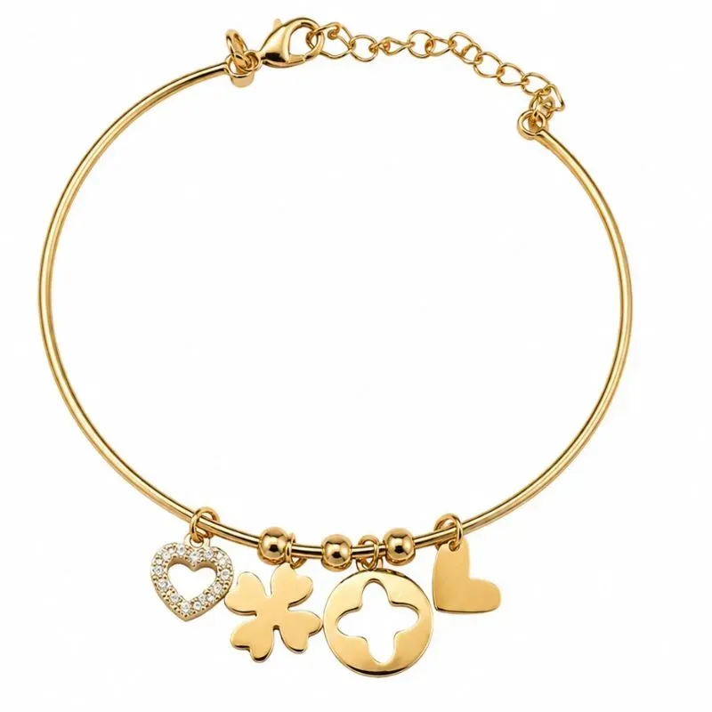 Pulseira Bracelete Rígido com Pingentes Delicados