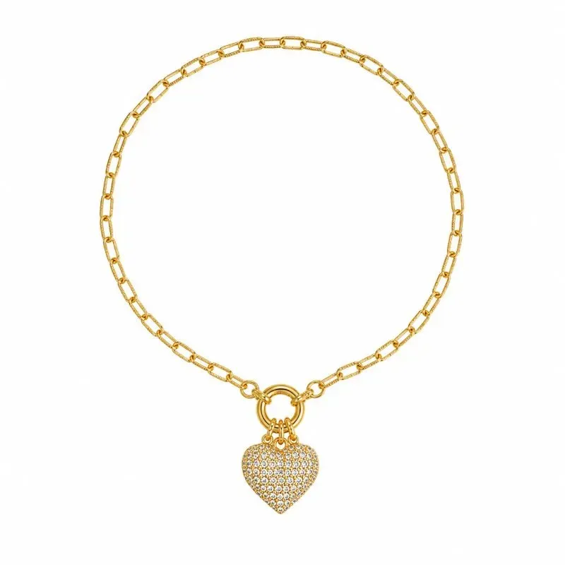 Pulseira Coração Cravejado e Fecho Boia