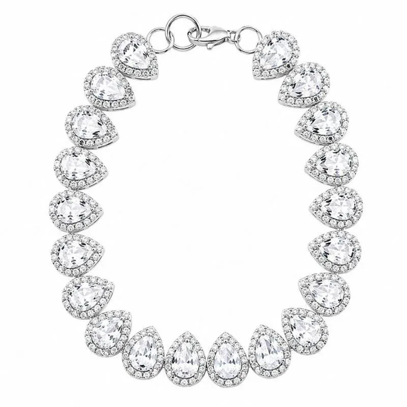 Pulseira Gotas Cravejadas Banho de Prata