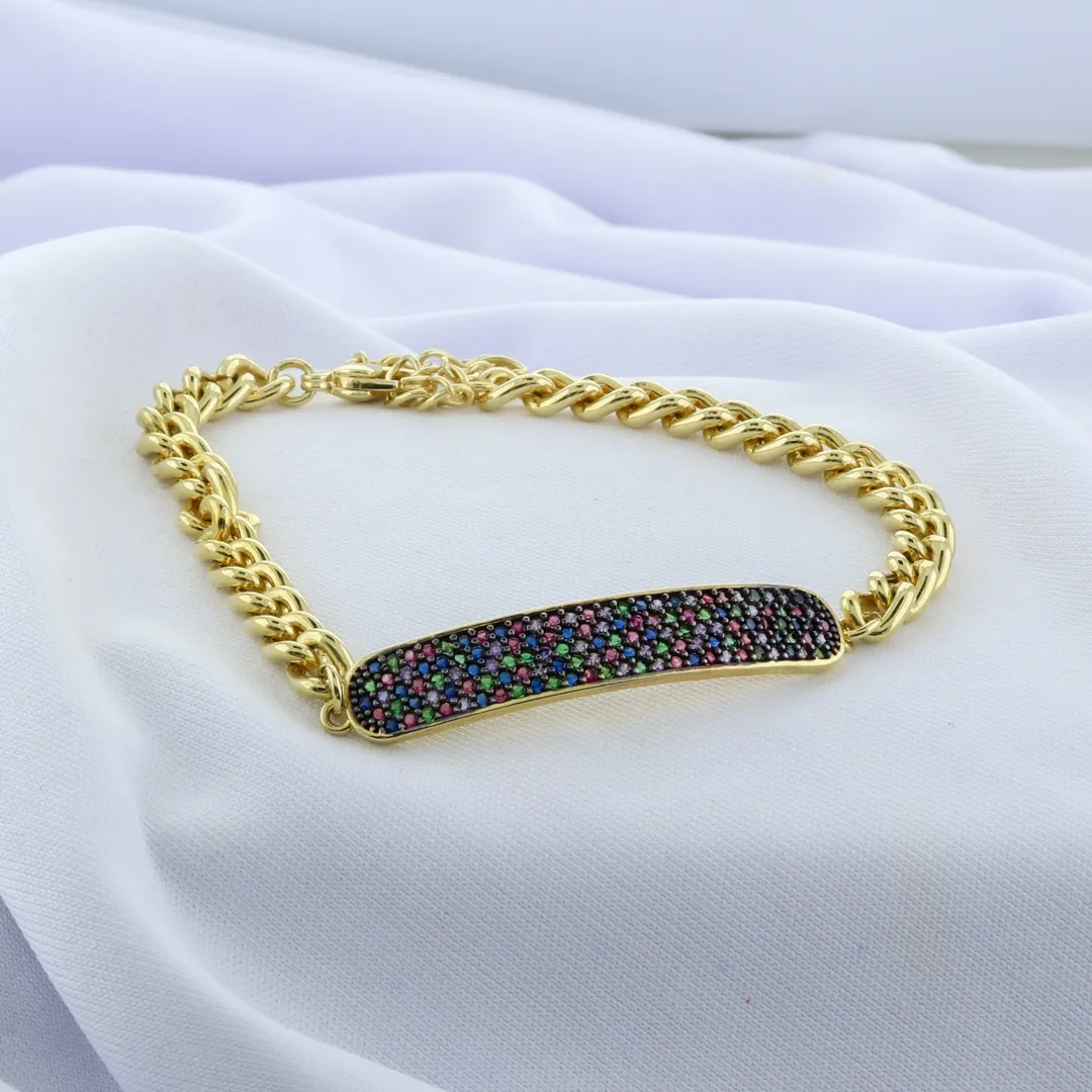 PULSEIRA PLACA COM ZIRC COLOR