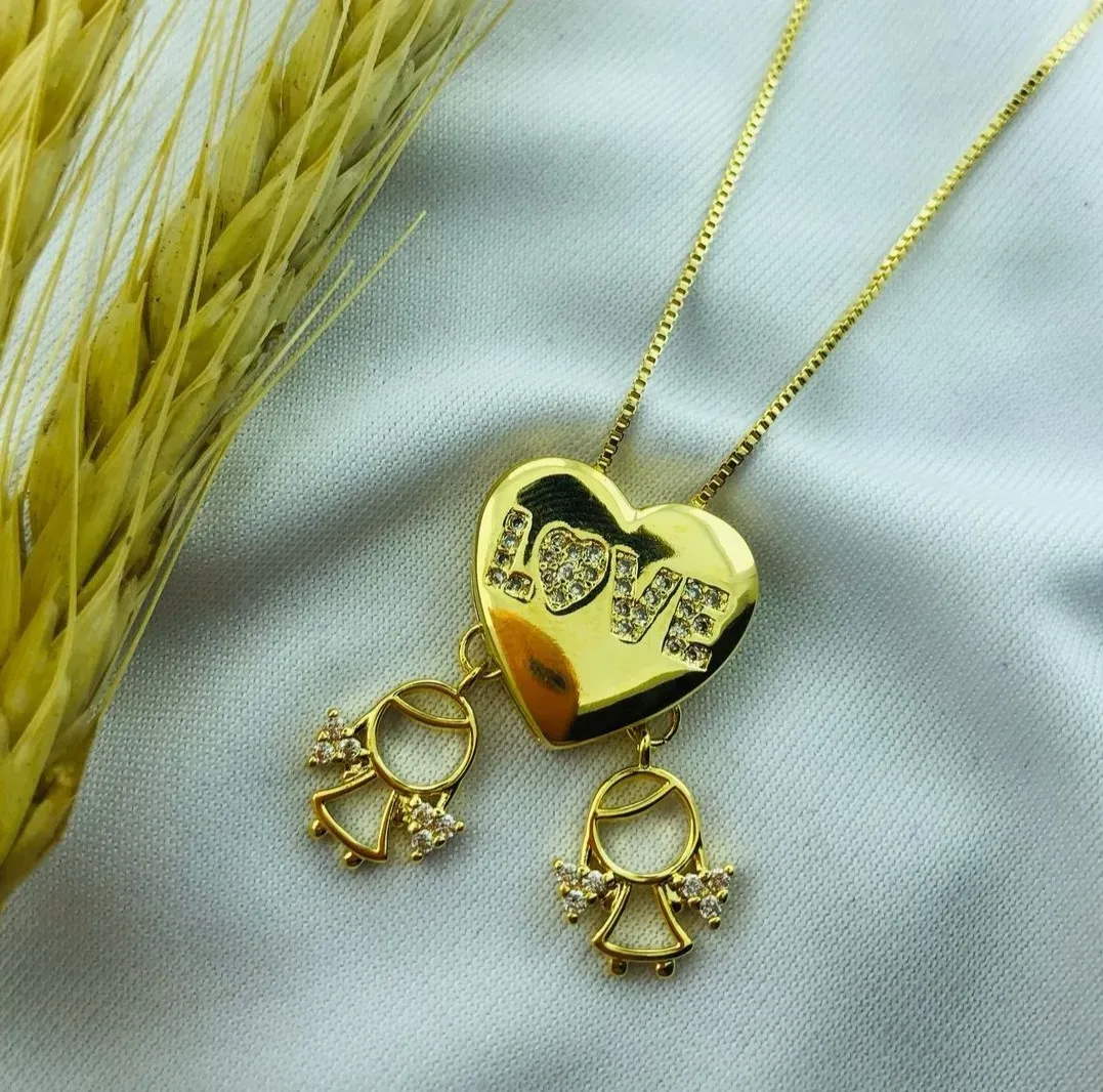 COLAR CORAÇAO LOVE COM PING CASAL DE FILHOS