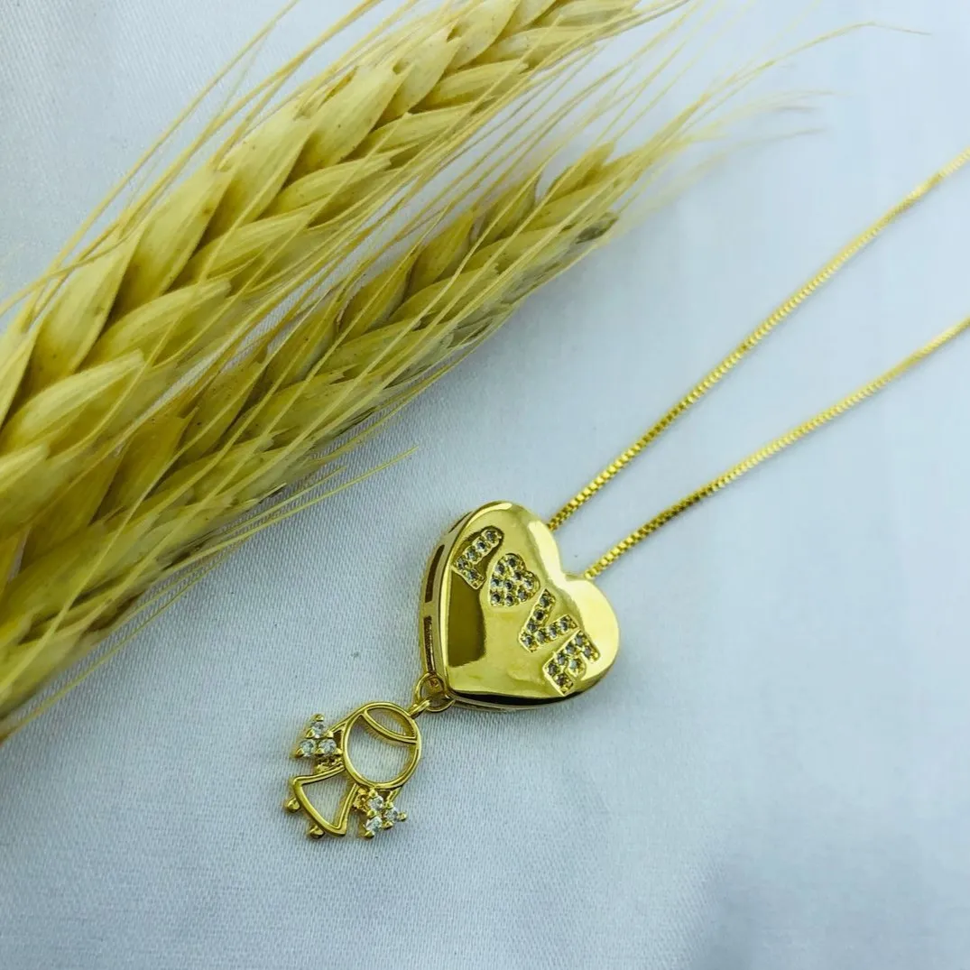 COLAR CORAÇAO LOVE COM PING DE FILHOS