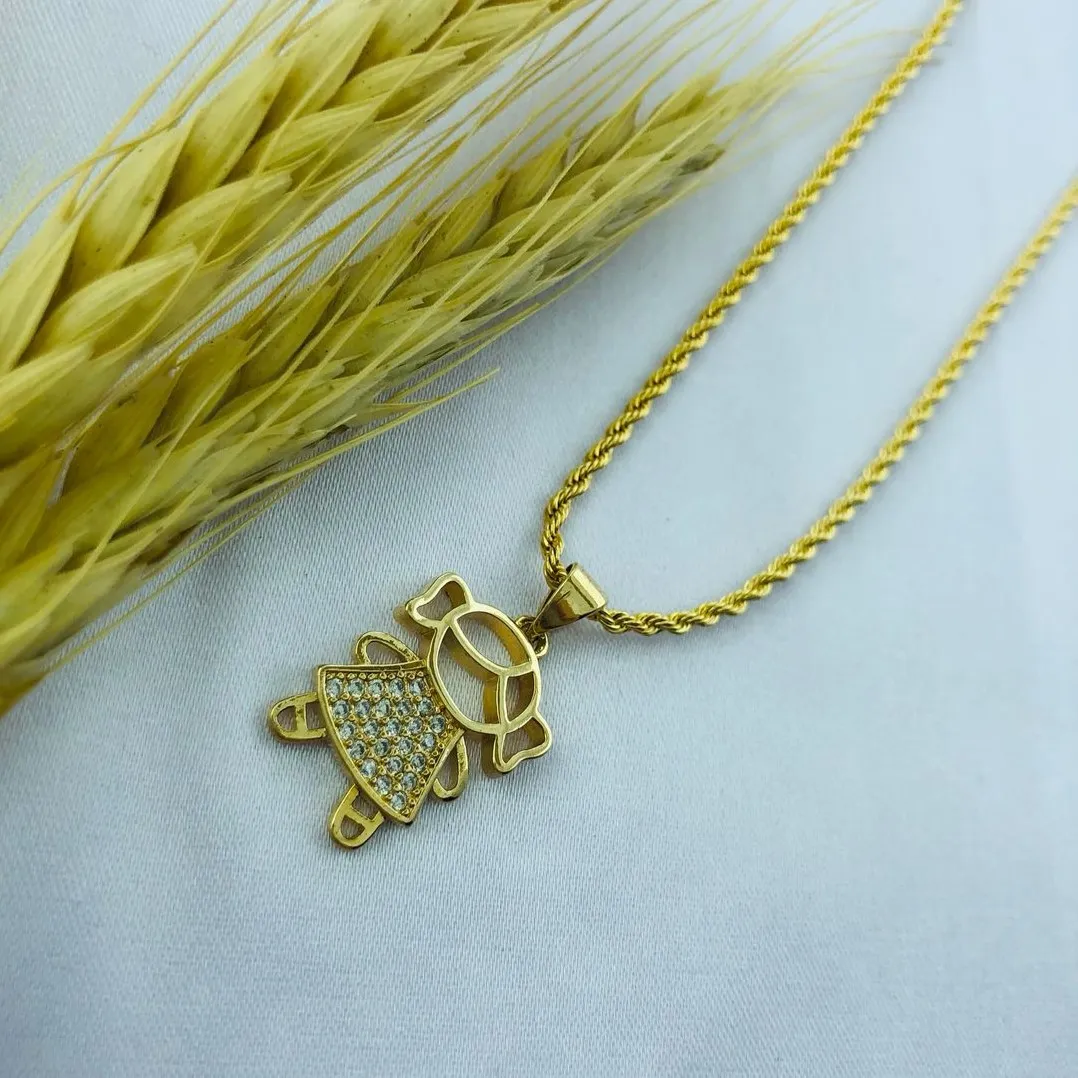 CORDÃO BAIANO FINO 50MC PING MENINA ZIRC CRISTAL CRAVEJADA