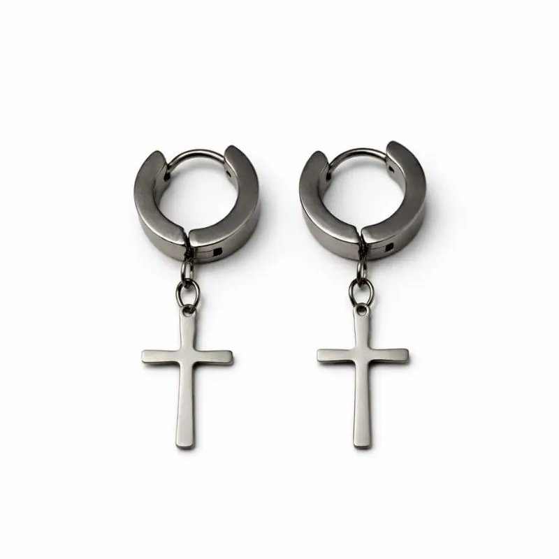 Brinco Argola com Cruz em Aço