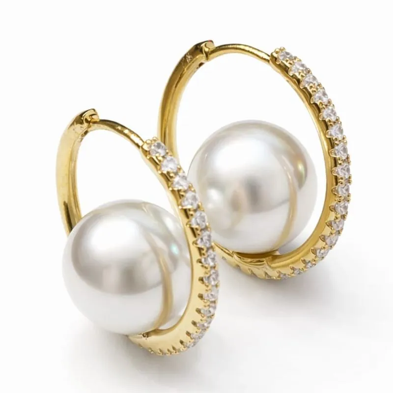 Brinco Argola com Pérola e Zircônias