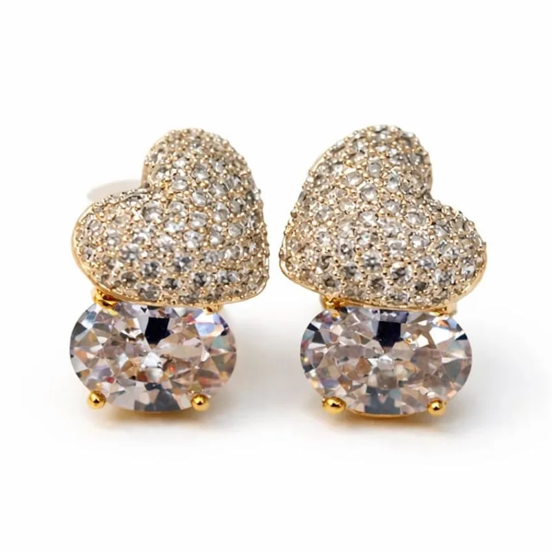 Brinco Coração Cravejado com Zircônia