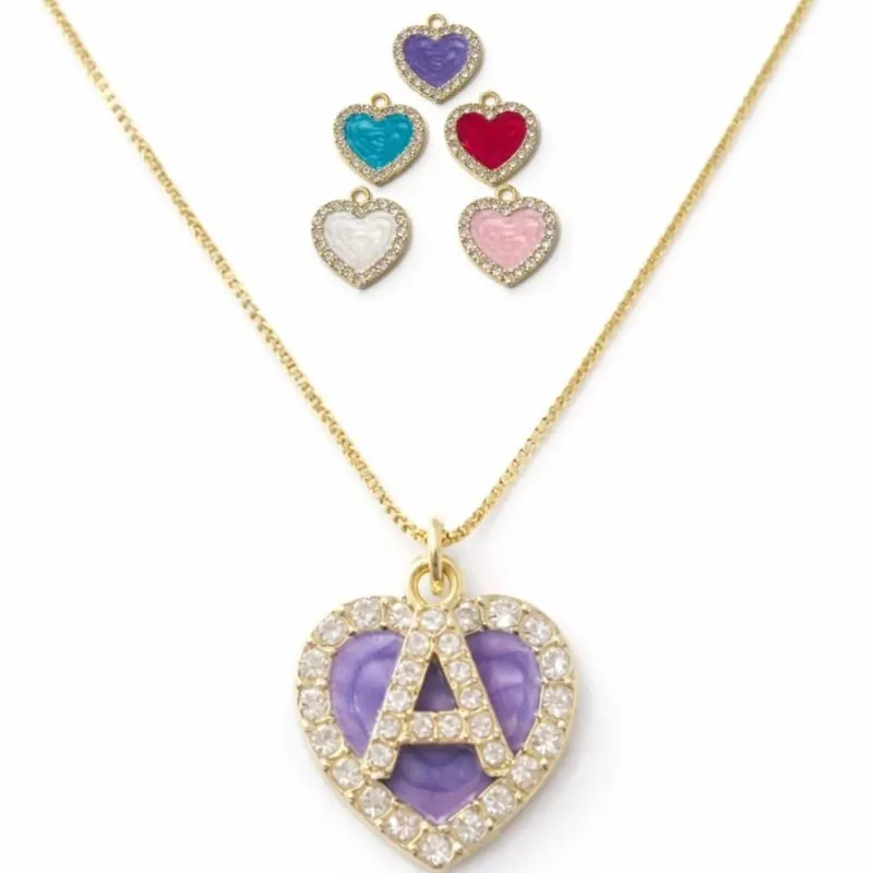 Colar Coração Resinado Com Pingente De Letra