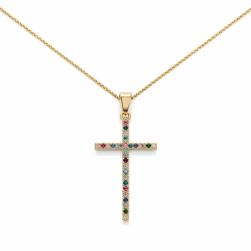 Colar Cruz Cravejada Colorida