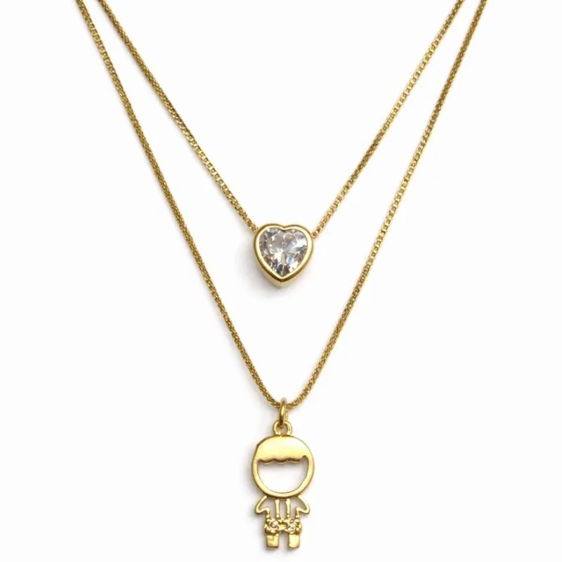 Colar Duplo com Pingente de Menino e Coração