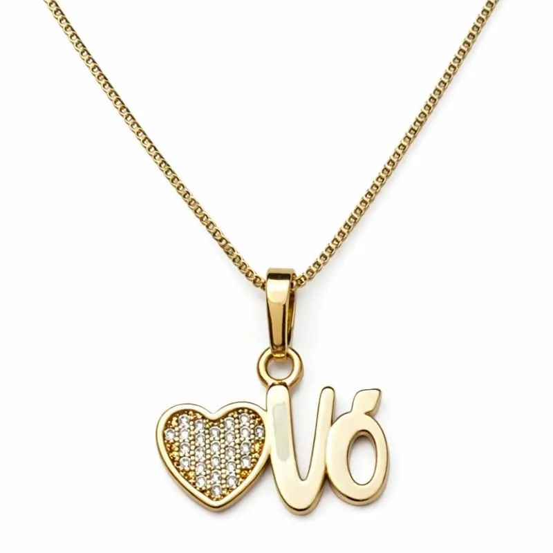 Colar Vó com Coração Cravejado