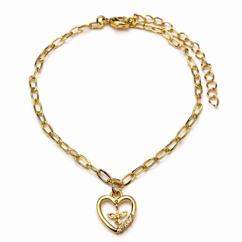 Pulseira Elo com Pingente de Coração Espírito Santo